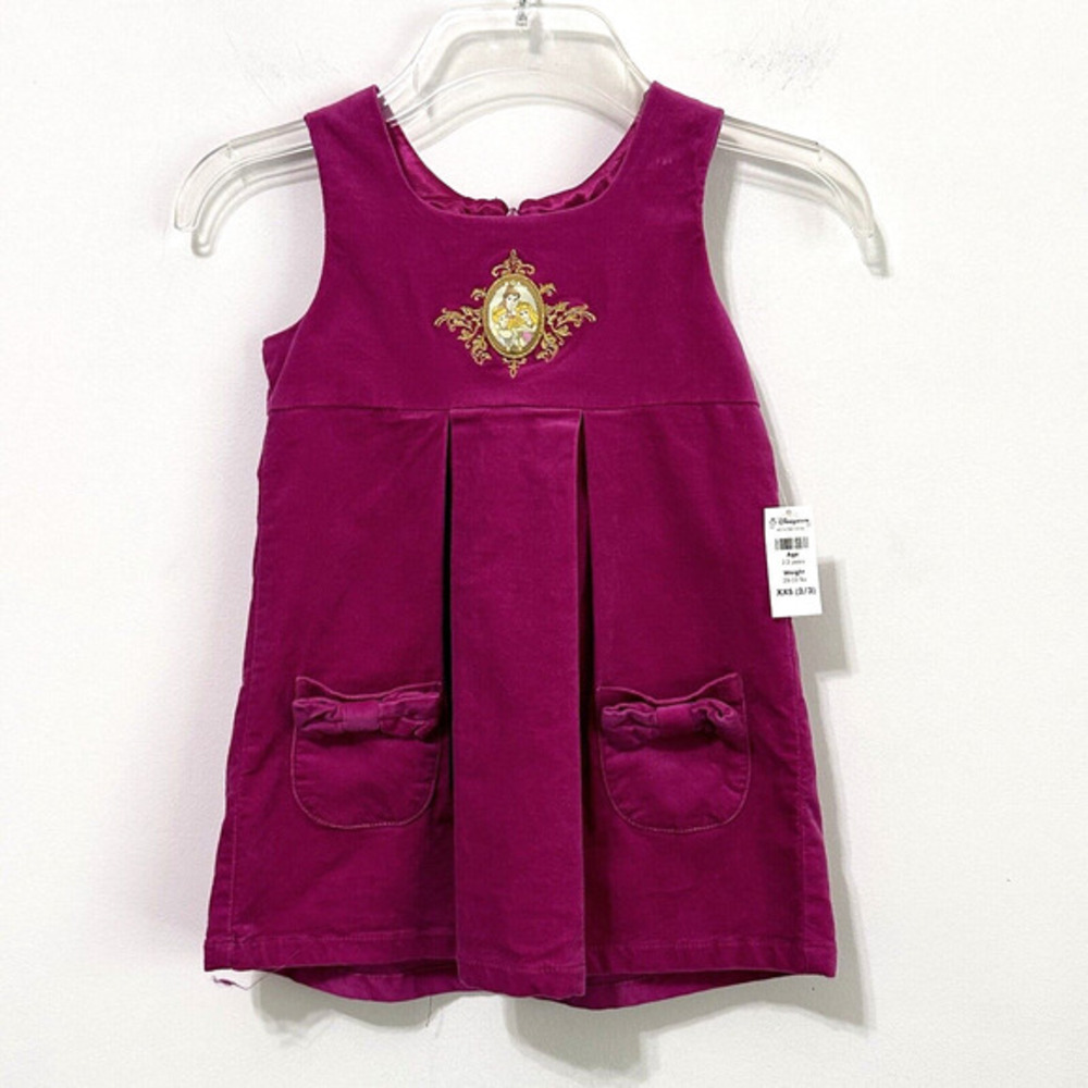 Disney Girls Velour Dress Jumper XXS 2/3 Years Berry Princesses Disney Store NEW
